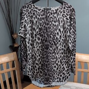 INC International Concepts Leopard Print Blouse in Black and Gray